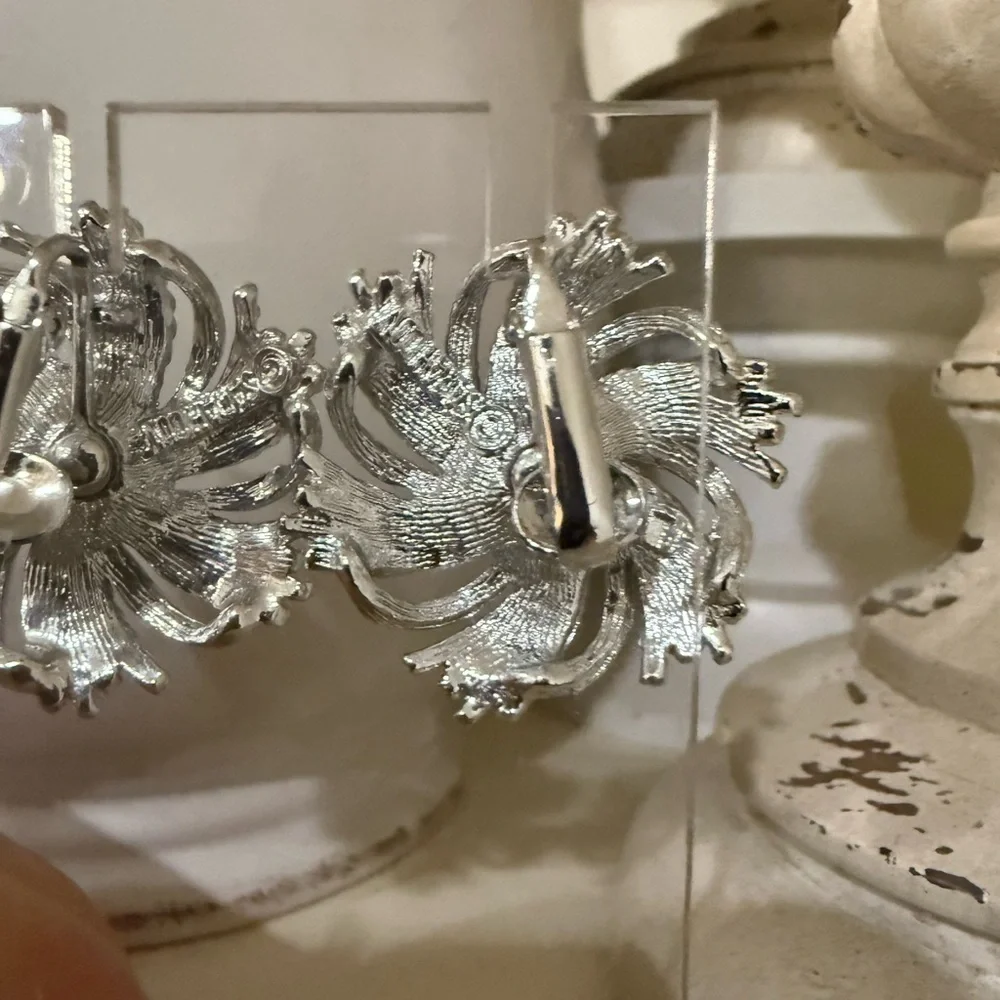 Sarah Coventry Silver and Pearl Pinwheel Vintage Earrings
